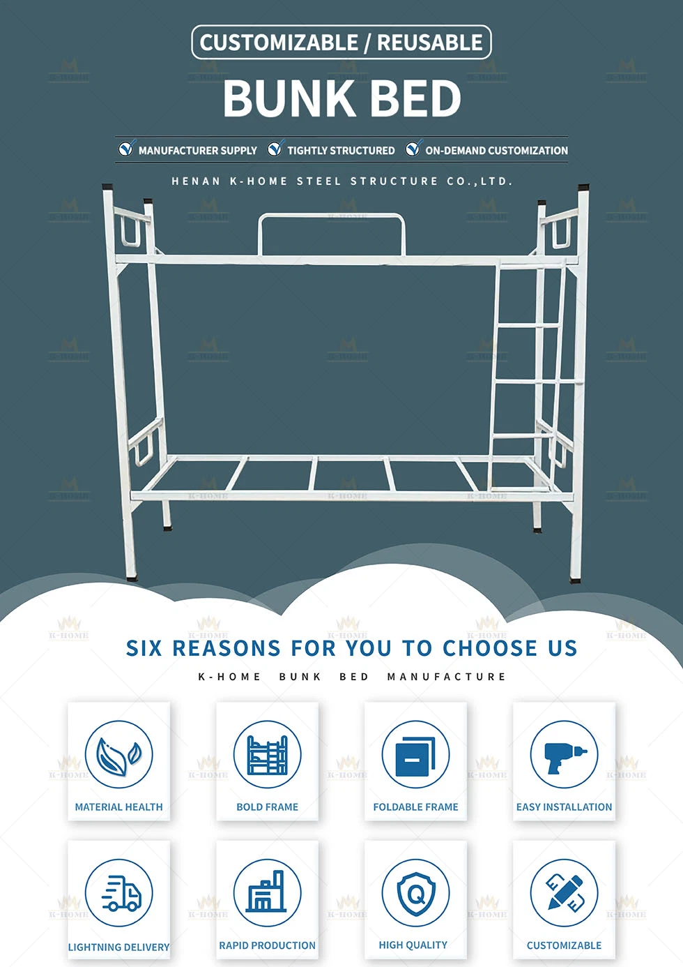 Metal Dormitory Double Bunk Bed Frame