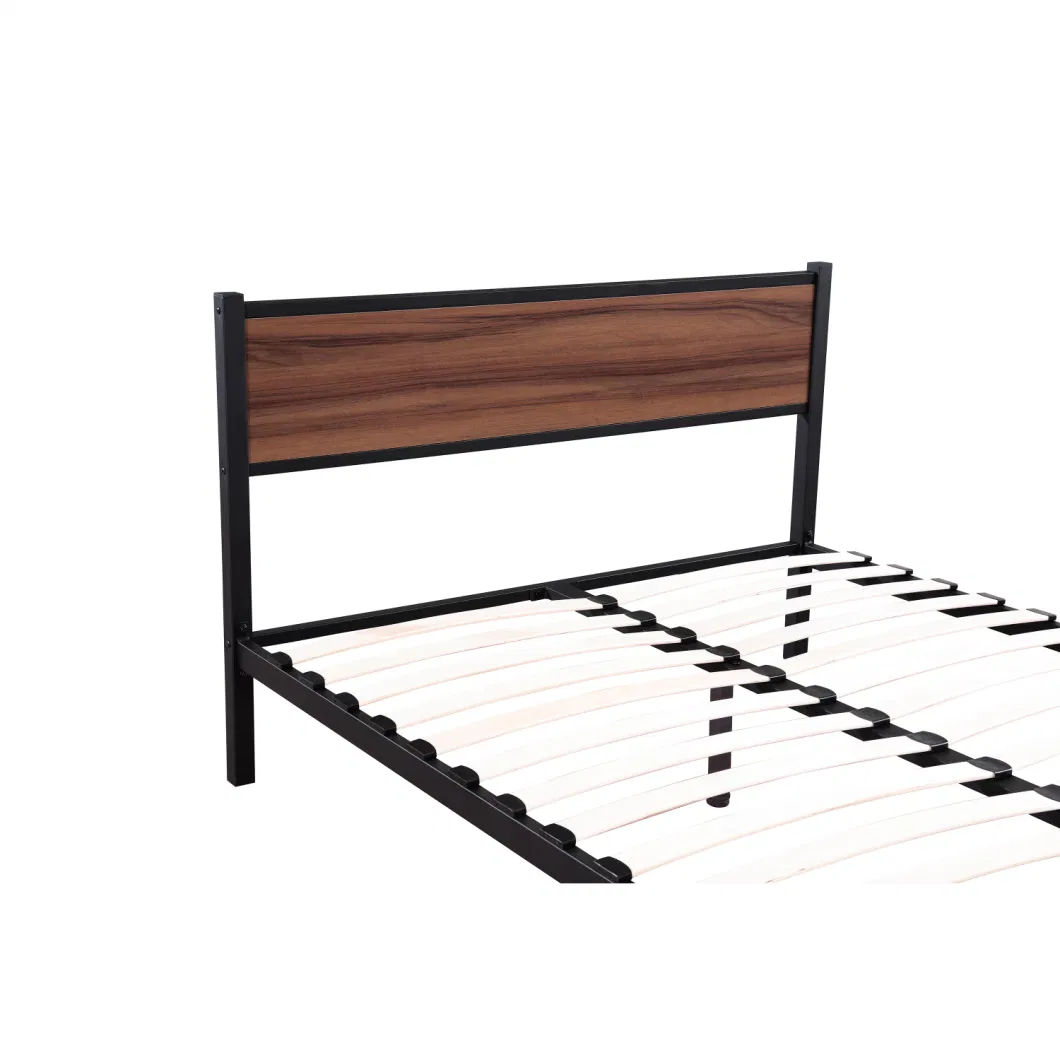 New Design Slatted Knock Down Bed Frame with Headboard Modern Furniture