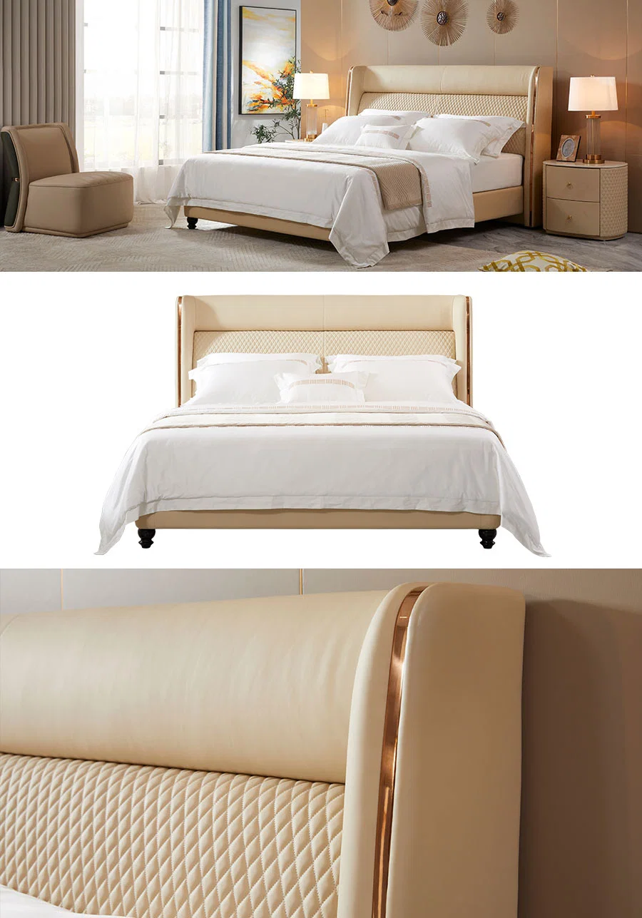 Luxury Hotel King Queen Size Bed Frame Modern Bedroom Furniture Leather Upholstered Double Bed