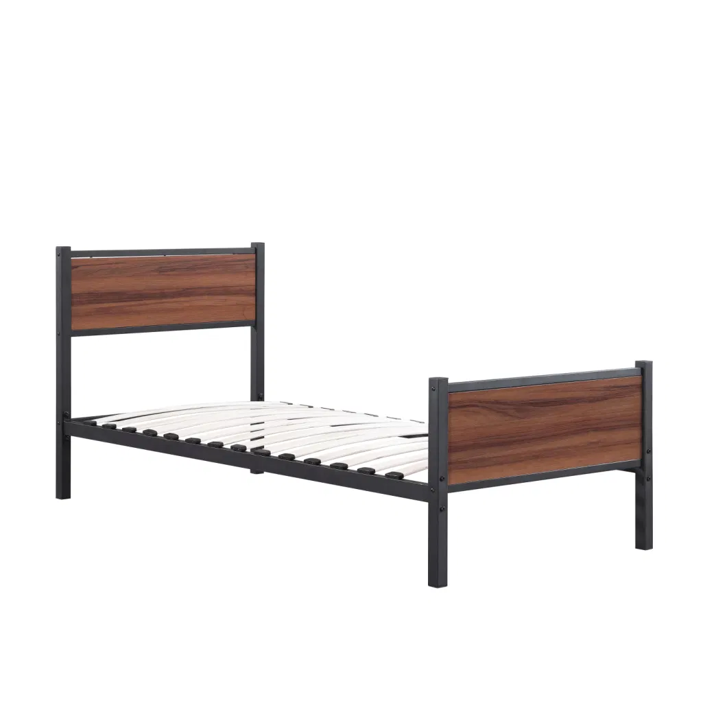 New Design Slatted Knock Down Bed Frame with Headboard Modern Furniture