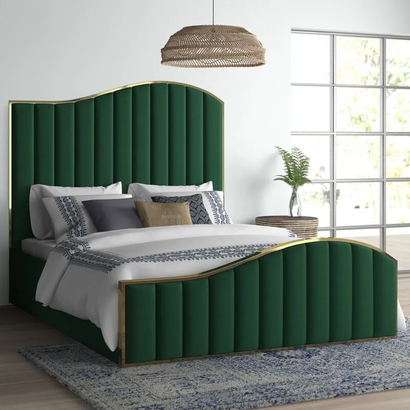 Black Luxury King Size Bed Frame with Storage Blue Velvet Fabric Set King Size Double Soft Bed